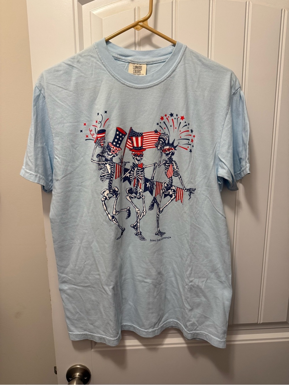 Love Bug Apparel Light Blue Patriotic Skeleton T-Shirt